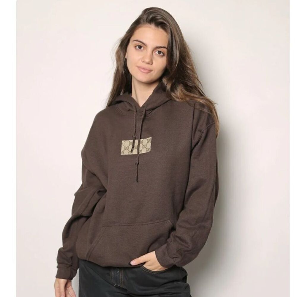Iamkoko.la Designer Patch Oversized Brown Hoodie Sweatshirt Large